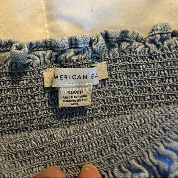 American Eagle Chambray Smocked Babydoll Square Neck Top size S - Picture 8 of 10